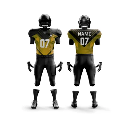 Black and gold football uniform with sleek visual elements.