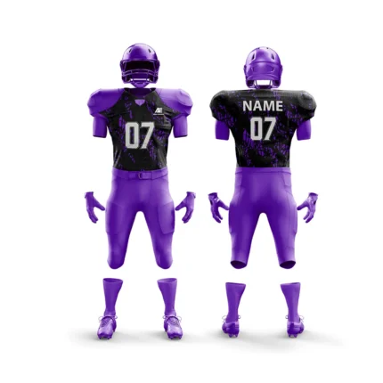 Purple football uniform with black and purple splatter design.