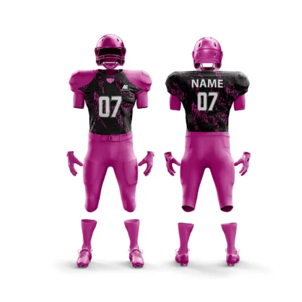 Magenta football uniform with black and magenta splatter graphics.