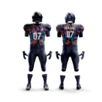 Custom American football uniform kit with vibrant color design by Adrees Enterprises, front and back view.