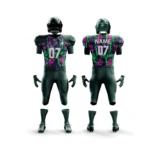 Custom American football uniform kit with vibrant color design by Adrees Enterprises, front and back view.