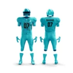 Custom turquoise American football uniform front and back view designed by Adrees Enterprises.