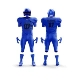 Custom blue American football uniform front and back view designed by Adrees Enterprises.