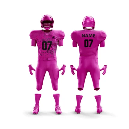 Custom pink American football uniform front and back view designed by Adrees Enterprises.