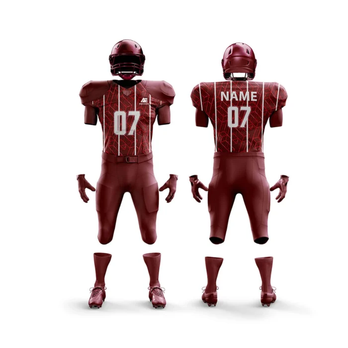 Custom football uniform kit with maroon and black design