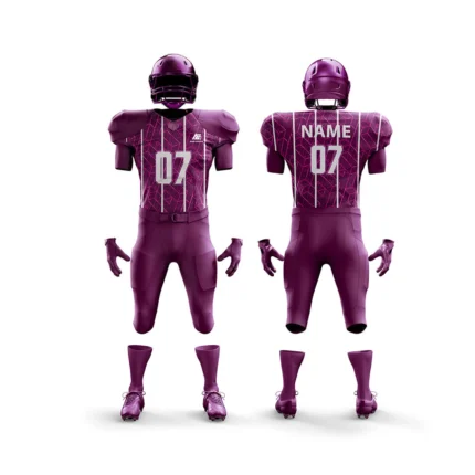 Custom football uniform kit with purple and black design