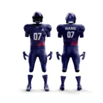 Custom navy-blue American football uniform front and back view.