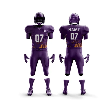 Purple American football uniform with bold orange design highlights.