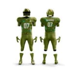 Olive green American football uniform with abstract teal accents.