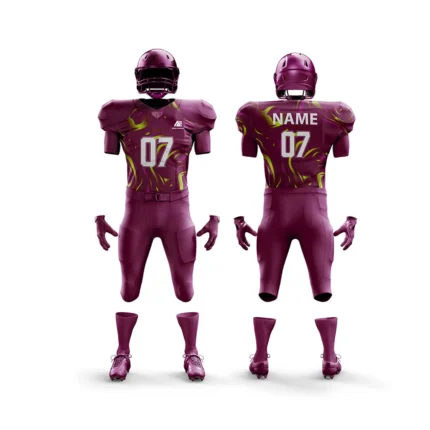 Maroon American football uniform with lime green abstract details.