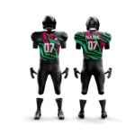 Black American football uniform with pink and green diagonal patterns.