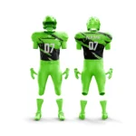 Neon green American football uniform, front and back view.