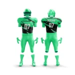 Vibrant green American football uniform, front and back view.