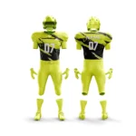 Yellow American football uniform with graphic details.