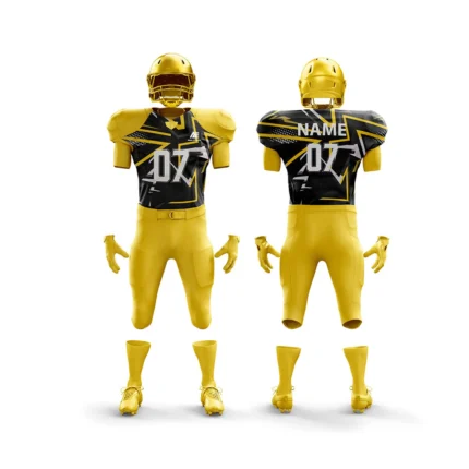 Yellow football uniform with a modern graphic design.