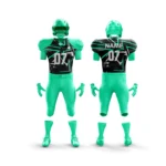 Teal football uniform with sleek design details.