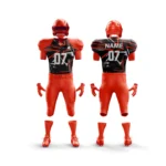 Red football uniform with bold accents and patterns.