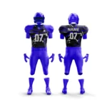 Deep blue football uniform with modern graphic elements.