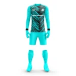 Sky blue custom goalkeeper kit by Adrees Enterprises with a unique athletic style.