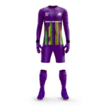 Purple custom goalkeeper kit by Adrees Enterprises showcasing striking green accents.