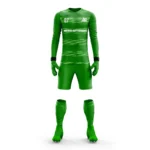 Bright green goalkeeper kit by Adrees Enterprises with horizontal stripe patterns.