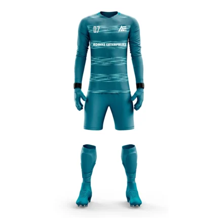 Teal goalkeeper kit by Adrees Enterprises featuring clean horizontal accents.