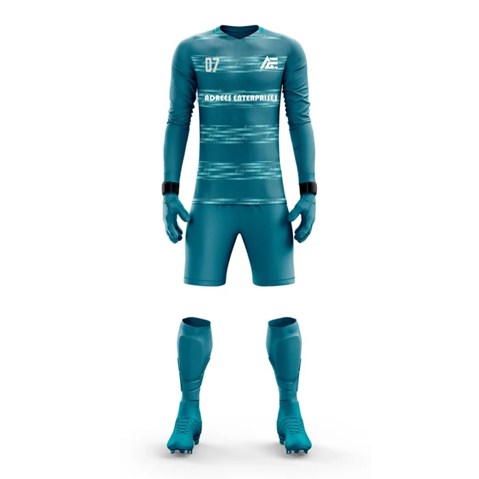 Teal goalkeeper kit by Adrees Enterprises featuring clean horizontal accents.
