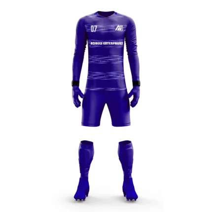 Royal blue goalkeeper kit by Adrees Enterprises with sleek horizontal lines.