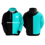 Black and blue custom hoodie with Adrees Enterprises logo on the front.