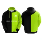 Black and neon green custom hoodie with Adrees Enterprises logo on the front.