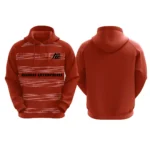 Custom red hoodie with horizontal patterns by Adrees Enterprises