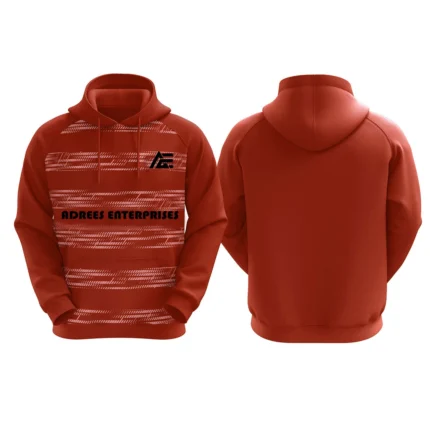 Custom red hoodie with horizontal patterns by Adrees Enterprises