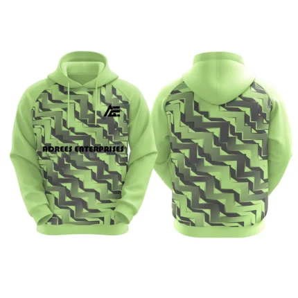 Custom light green hoodie with geometric zigzag design by Adrees Enterprises