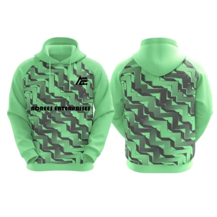 Custom mint green hoodie with geometric zigzag design by Adrees Enterprises