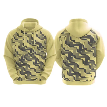 Custom beige hoodie with geometric zigzag design by Adrees Enterprises