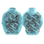 Custom light blue hoodie with geometric zigzag design by Adrees Enterprises
