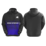 Black hoodie with blue digital gradient design and Adrees Enterprises logo on the front.