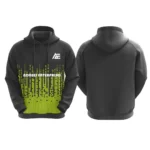 Black hoodie with yellow digital gradient design and Adrees Enterprises logo on the front.