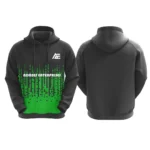 Black hoodie with green digital gradient design and Adrees Enterprises logo on the front.