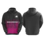 Black hoodie with pink digital gradient design and Adrees Enterprises logo on the front.
