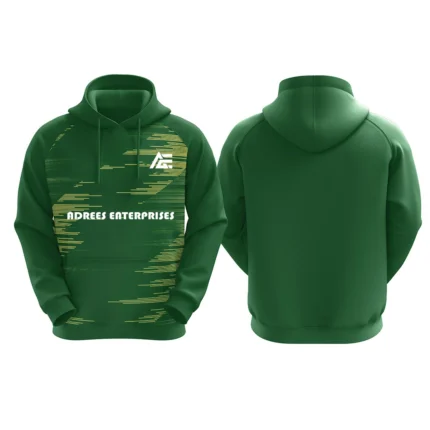Green hoodie with yellow abstract pattern and Adrees Enterprises logo on the front.