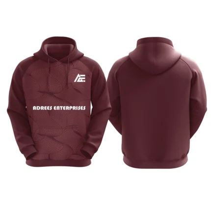 Maroon hoodie with abstract line pattern and Adrees Enterprises logo on the front.