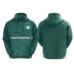 Teal hoodie with abstract line pattern and Adrees Enterprises logo on the front.