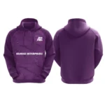 Purple hoodie with abstract line pattern and Adrees Enterprises logo on the front.