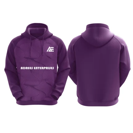 Purple hoodie with abstract line pattern and Adrees Enterprises logo on the front.
