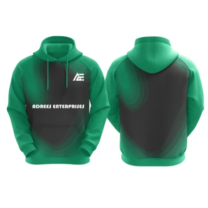 "Turquoise hoodie with gradient black design by Adrees Enterprises"