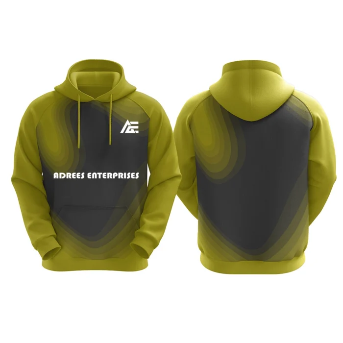 "Yellow hoodie with gradient black design by Adrees Enterprises"