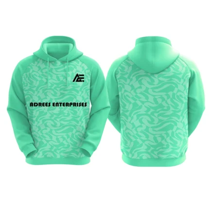 Custom mint-green hoodie with Adrees Enterprises logo