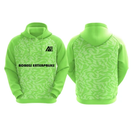 Custom lime-green hoodie with Adrees Enterprises logo