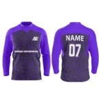 Custom ice hockey jersey in purple with web-like pattern design and Adrees Enterprises branding, front and back views.